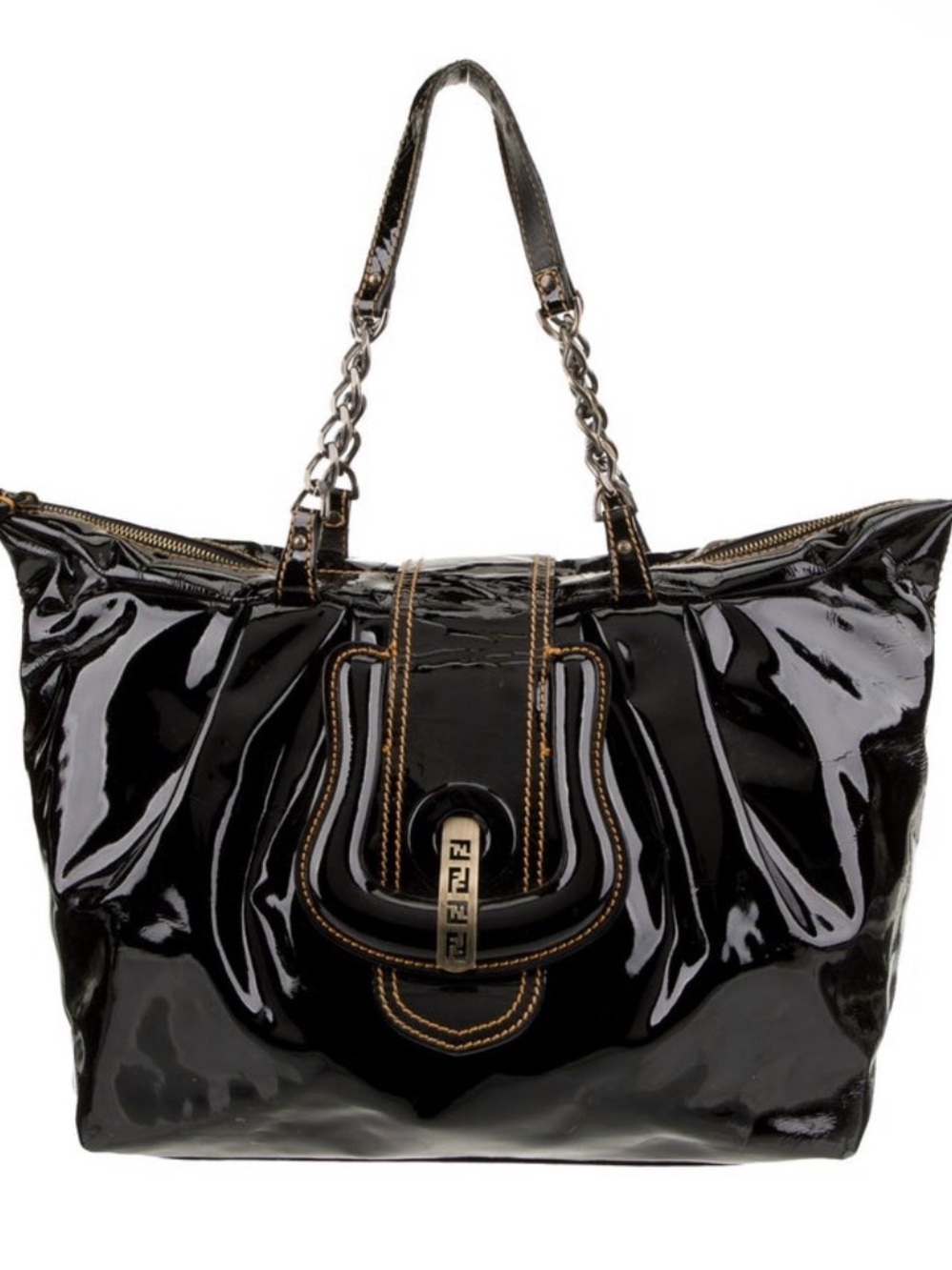 Fendi B Bag Large Black Patent Leather Shoulder Bag Vintage